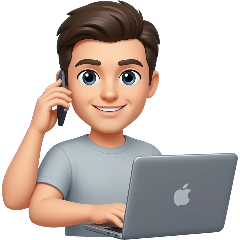 persona con laptop en llamada con su celular emoji