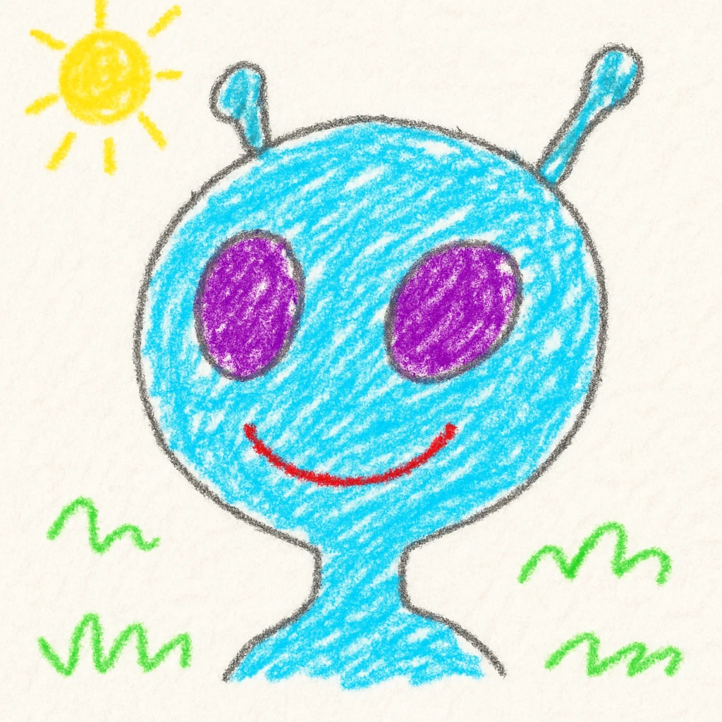 happy cute alien head, kid-friendly style emoji