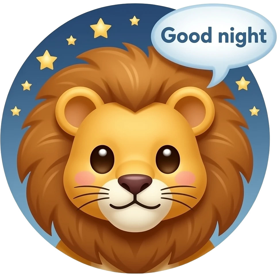 a lion saying good night, have night with stars and the words "Good night" Make it cute its for my boyfriend emoji
