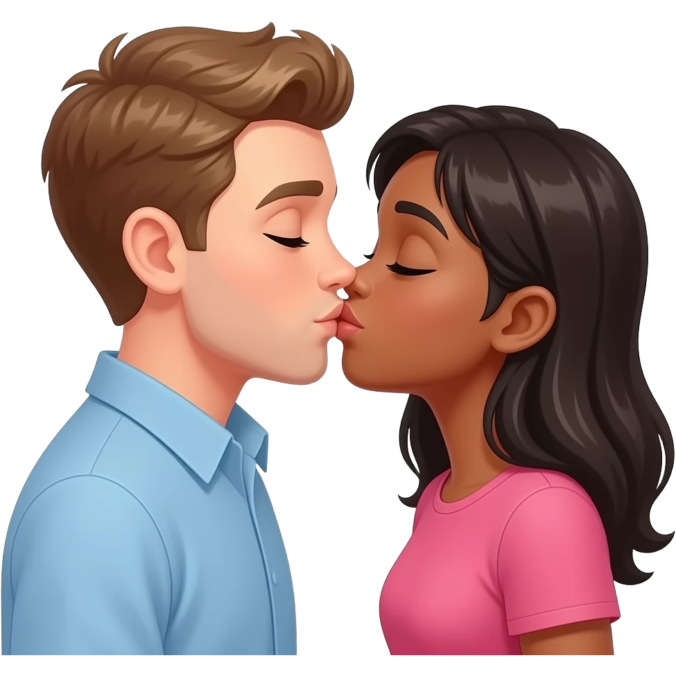 White guy and black girl in love kissing emoji