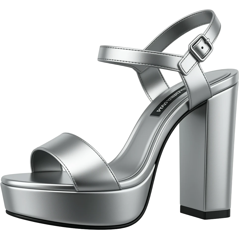 Ultra realistic mircodetailed, isolated, 3d render, side view of Dolce & Gabbana Silver Leather Platform Keira Sandals Shoes emoji