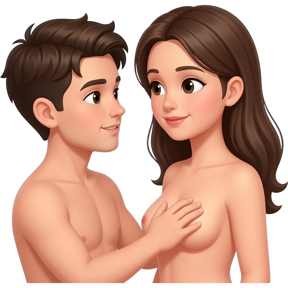 A boy has sex with a girl while she is naked and he is naked. emoji