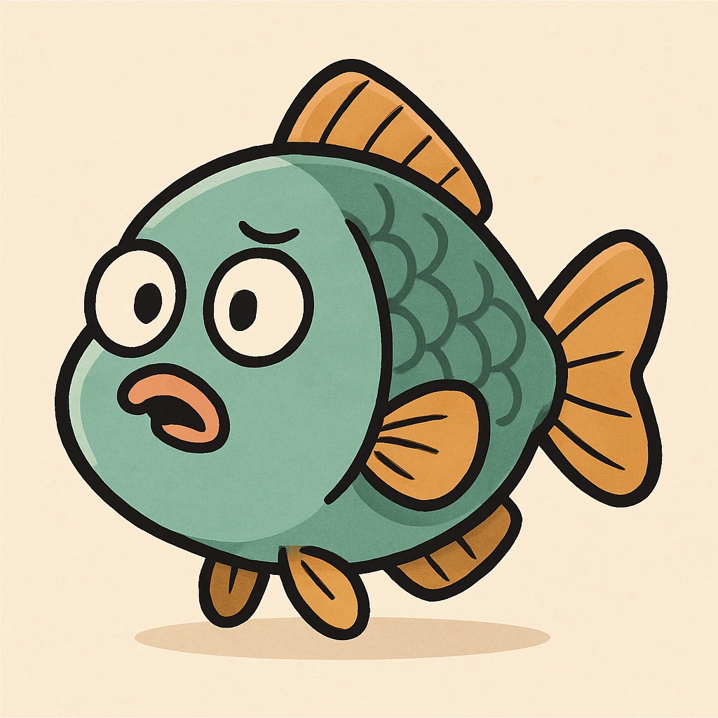 Animal Crossing style fish, round and chubby, cartoonish, simple background emoji