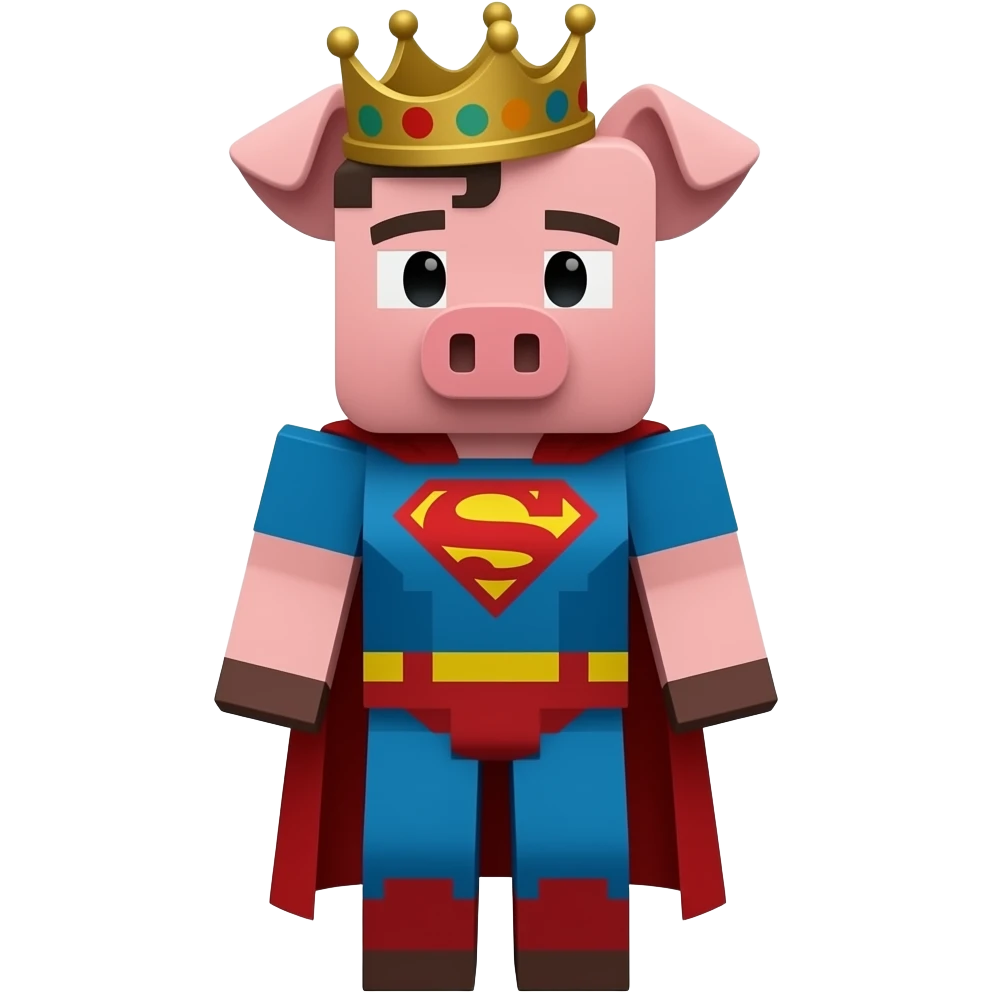 Technoblade minecraft pig with crown with a superman scarf emoji
