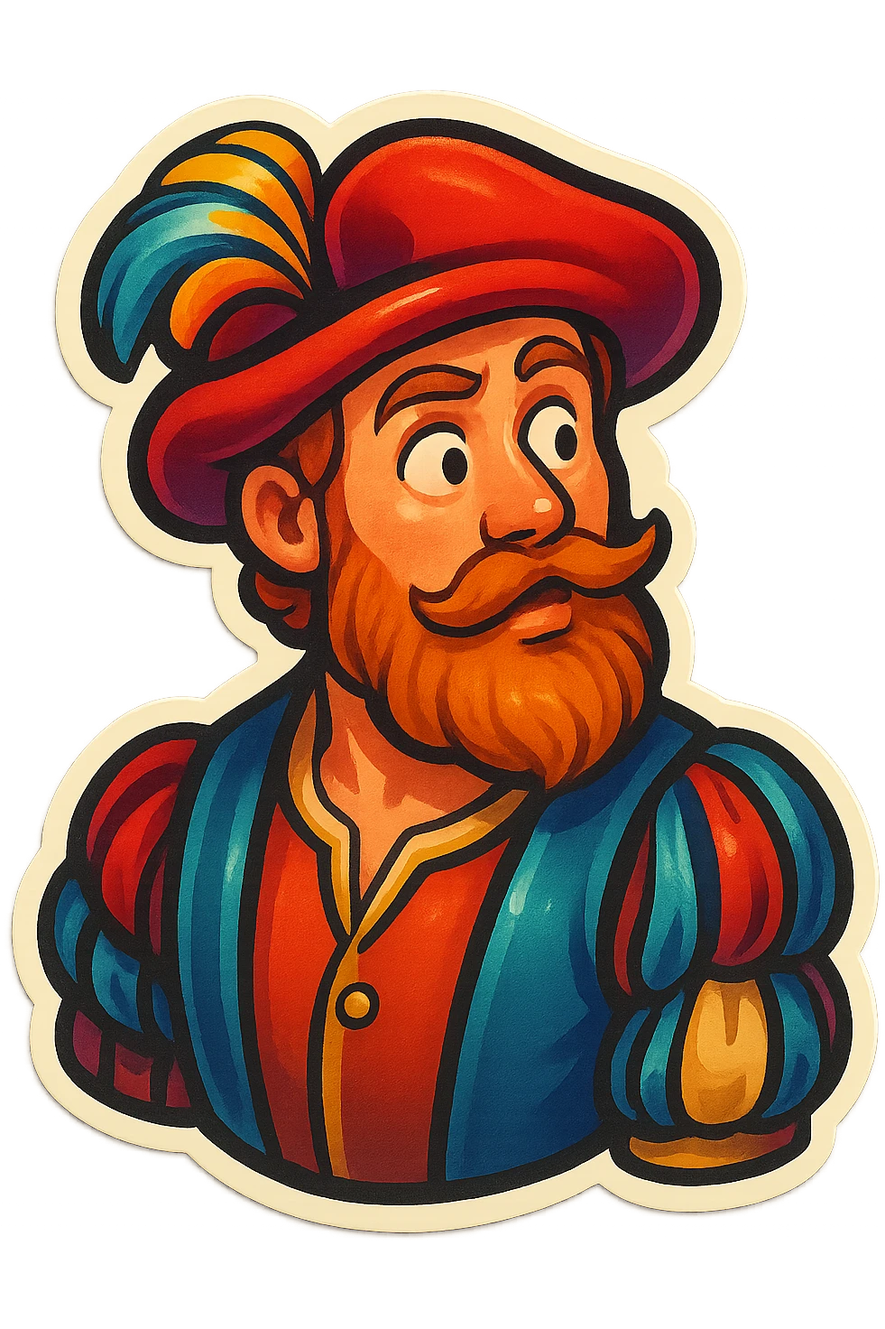Red-bearded Landsknecht bust showing curiosity emoji