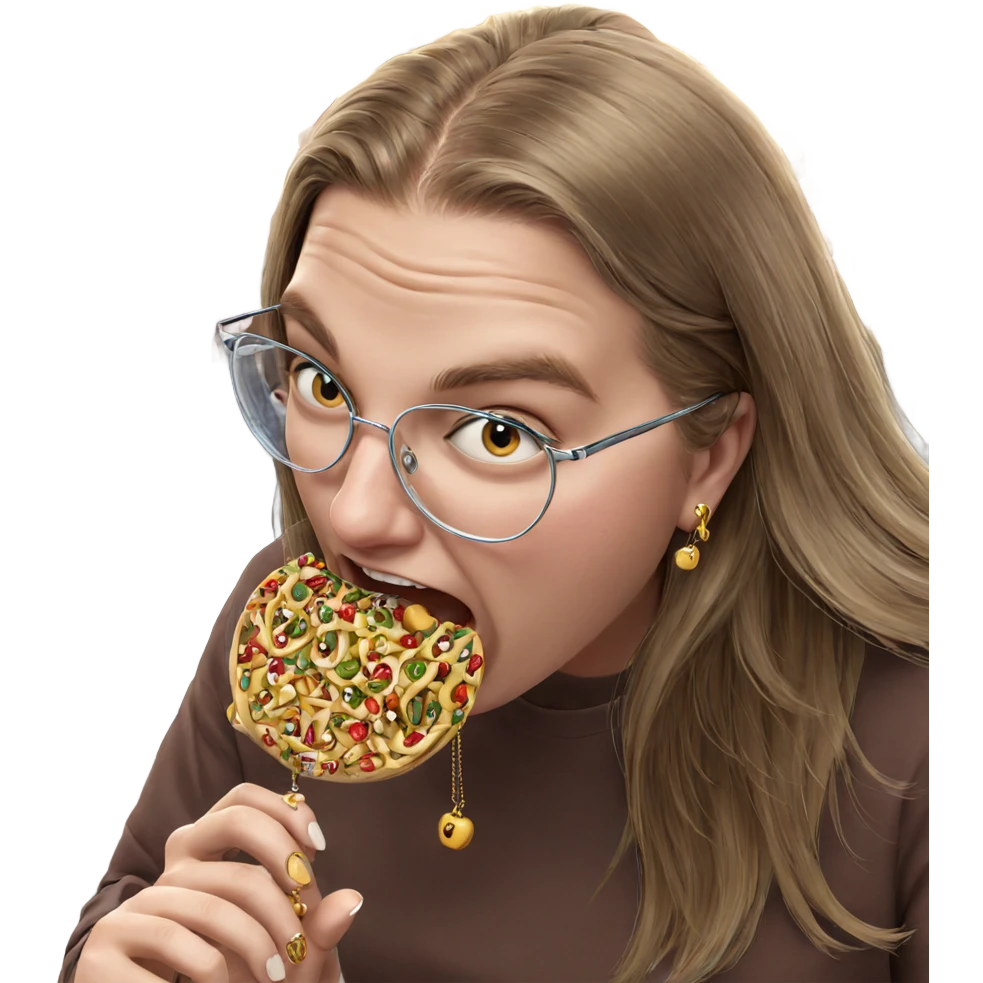 girl enjoying food with jewelry emoji