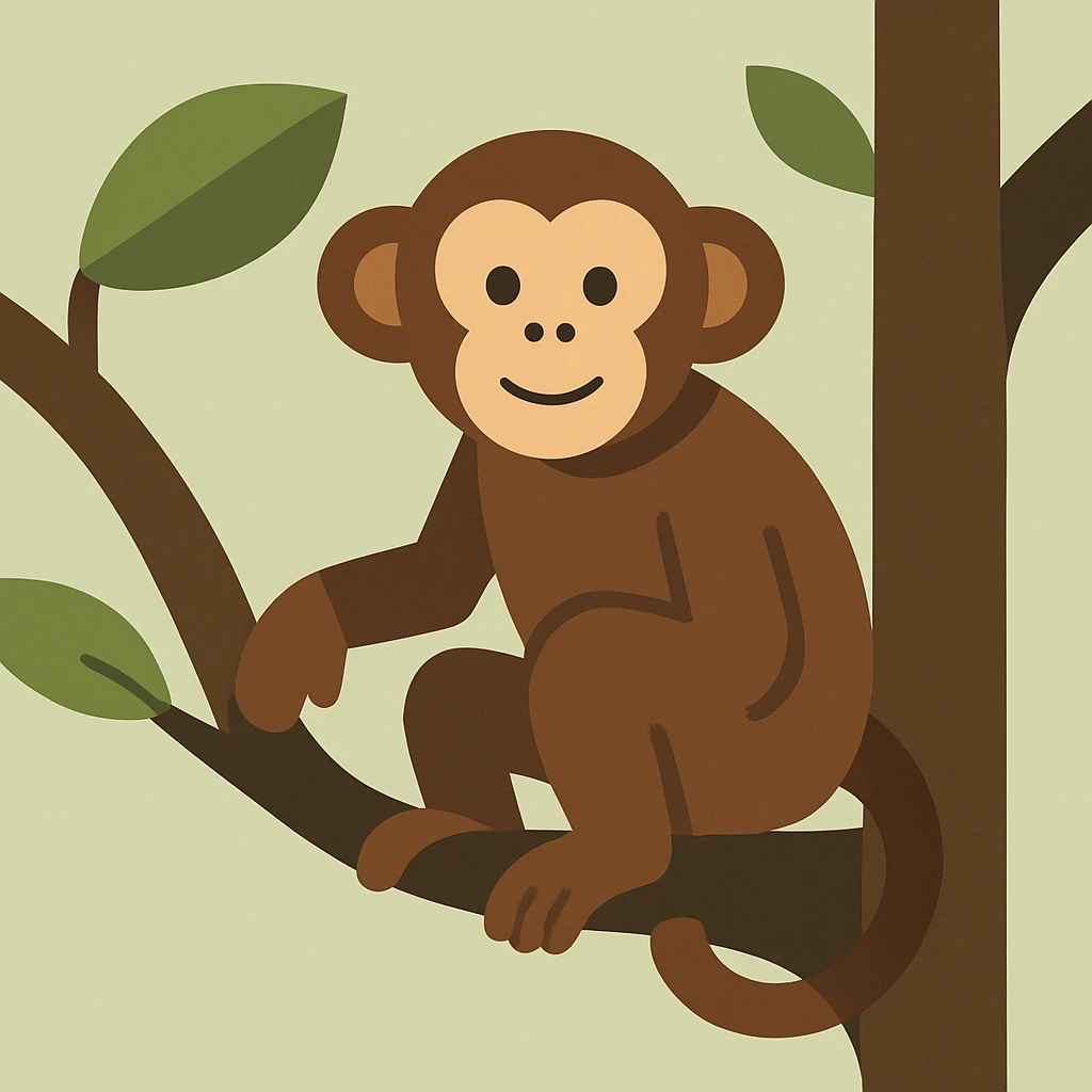 Flat design style monkey in the tree emoji