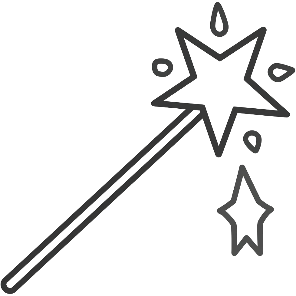 minimalistic line art sticker of magic wand, elegant thin strokes, pastel tones, clean vector design, no background, modern aesthetic, white outline emoji