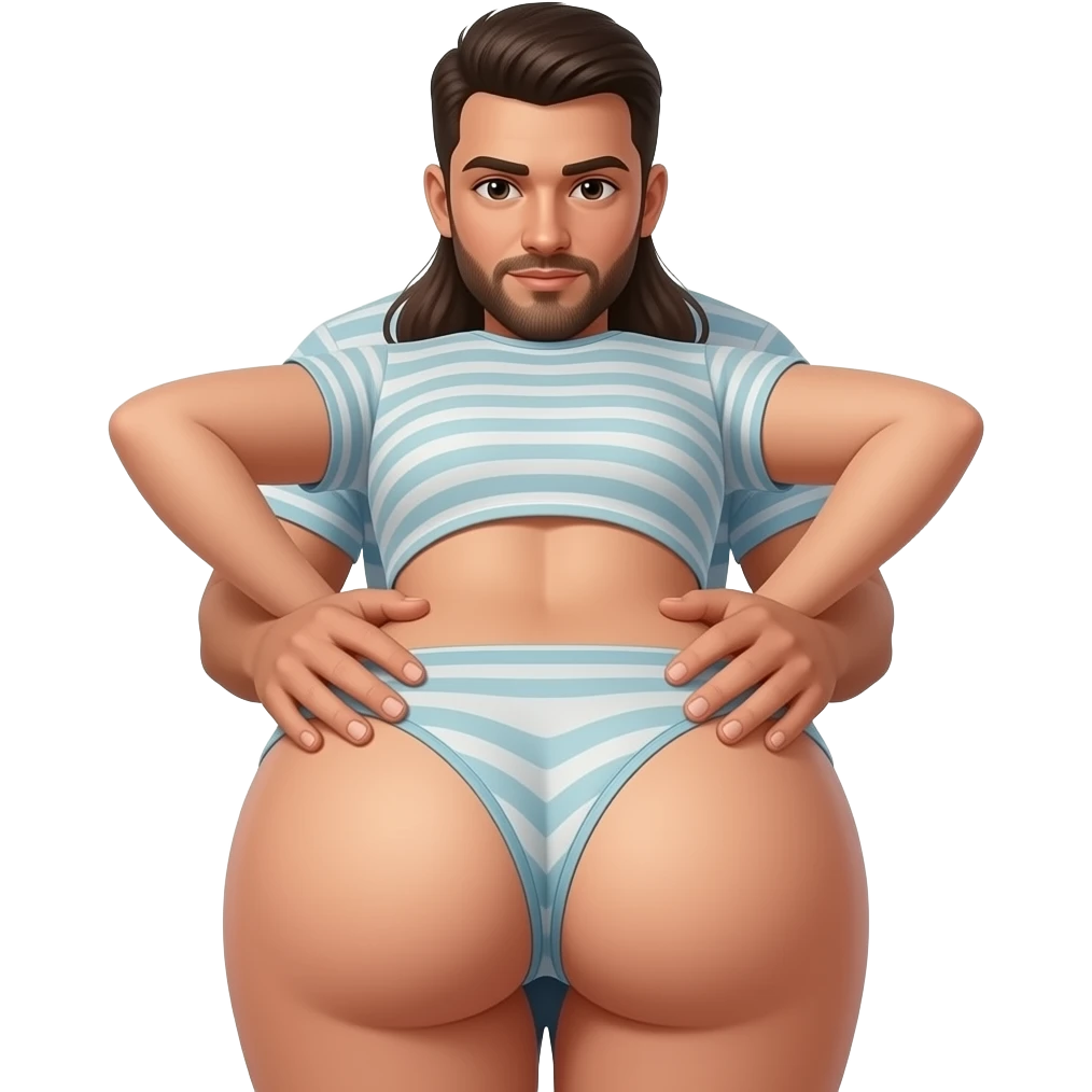 woman bent over  showing her ass in panty with a man behind her holding her hips with his two hands on both side facing away from the viewer emoji