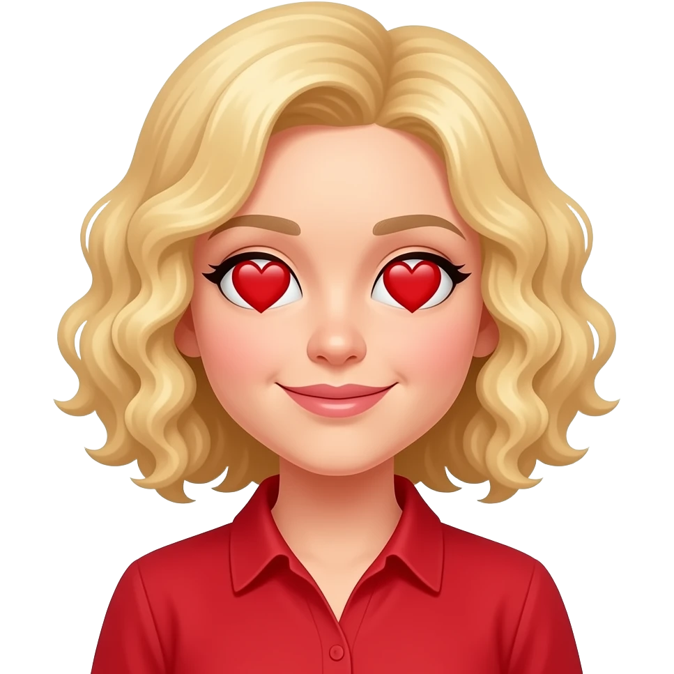 blonde curly bob red hearts in the eyes in red shirt emoji