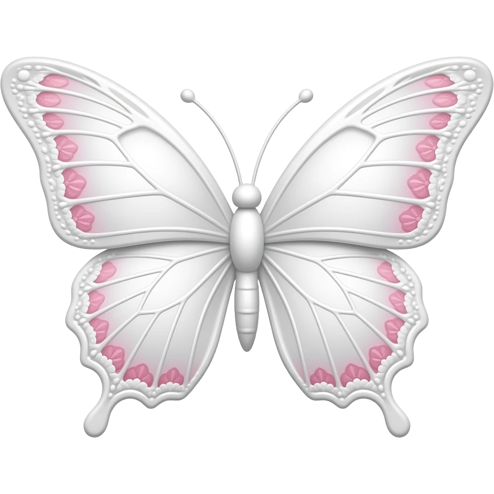 subtle elegant white butterfly, 3D emoji gothic butterfly, white velvet, white filigree, subtle pink white lace trim emoji