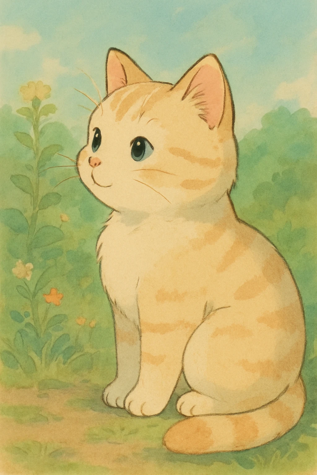 cute cat in profile, soft colors, gentle expression emoji