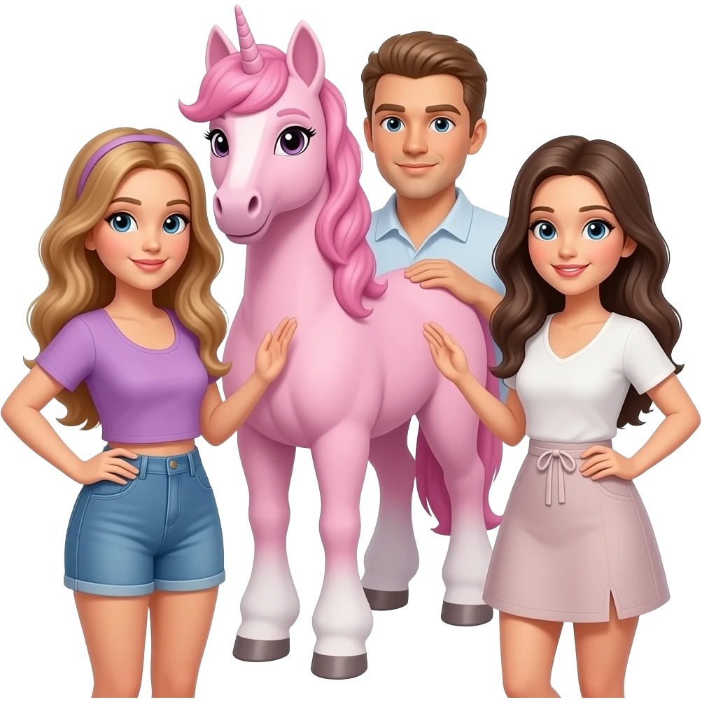 an alpha male pink pony with two bequtiful women around emoji