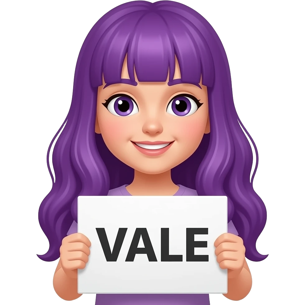 girl with long purple hair with a VALE sign emoji