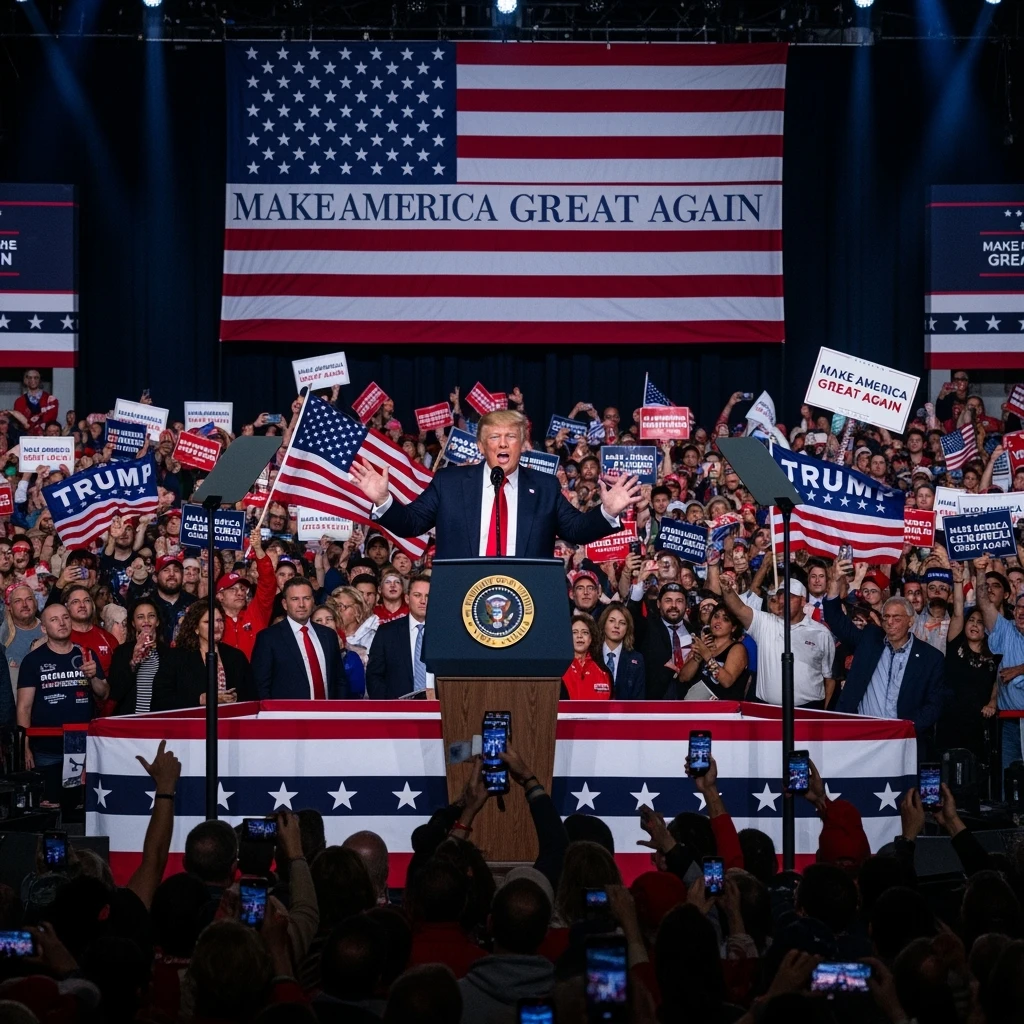 Donald Trump speaking at a rally emoji
