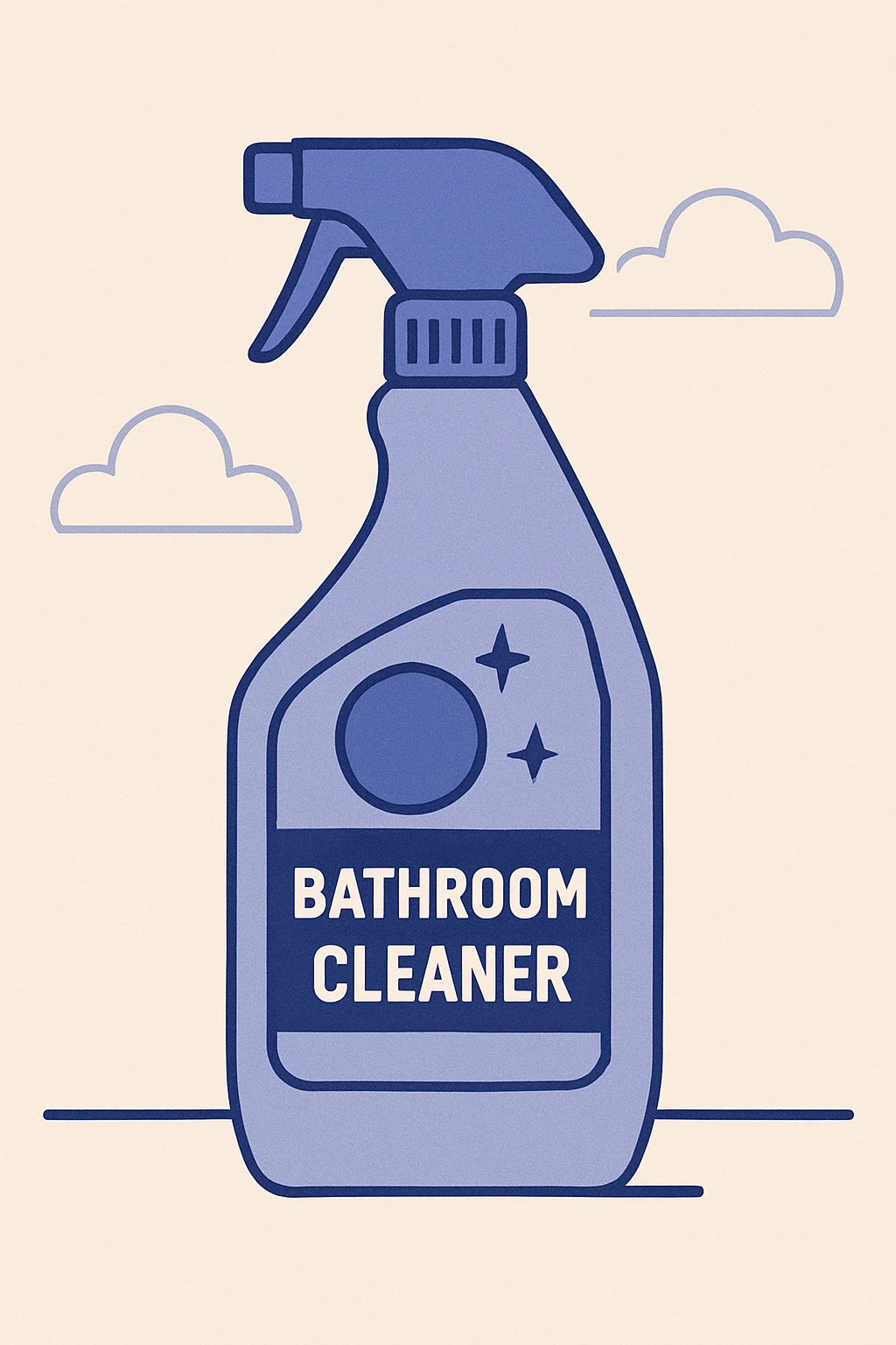 bathroom cleaner bottle, modern, simple label, white and blue color scheme emoji