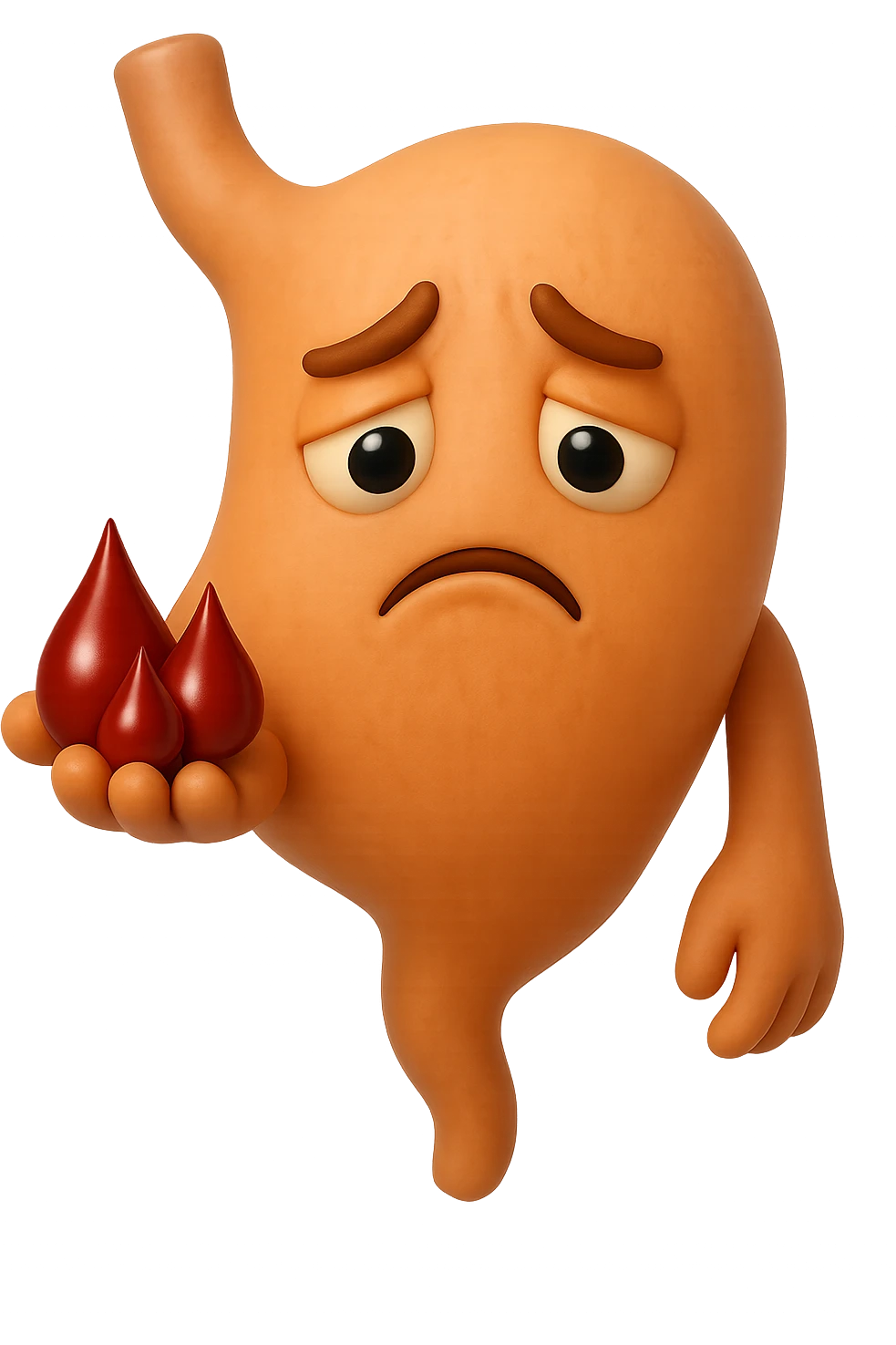 emoji stile iphone 3d di stomaco triste con 3 gocce di sangue 3d in mano, iperrealistiche 4k emoji