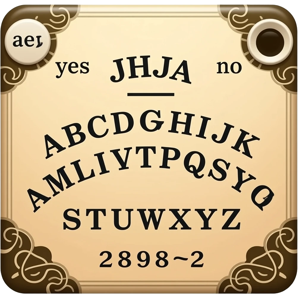 Ouija boarrd yes no abcdefghijklmnopqrstuvwxyz emoji