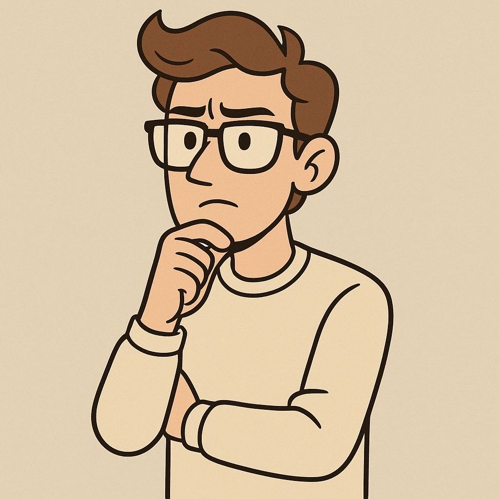 young brown-haired man with white skin, intellectual pose, neutral background, modern style emoji