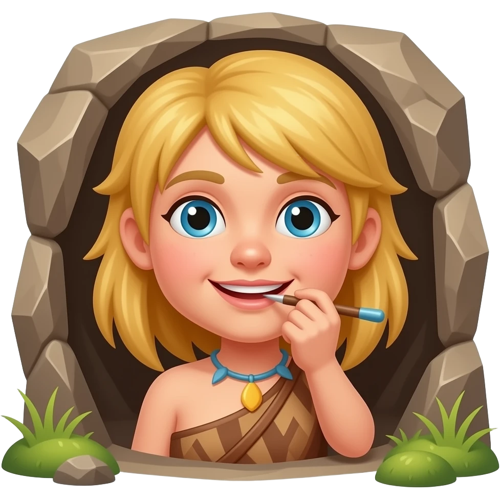 blonde cavewoman making cavepainting emoji