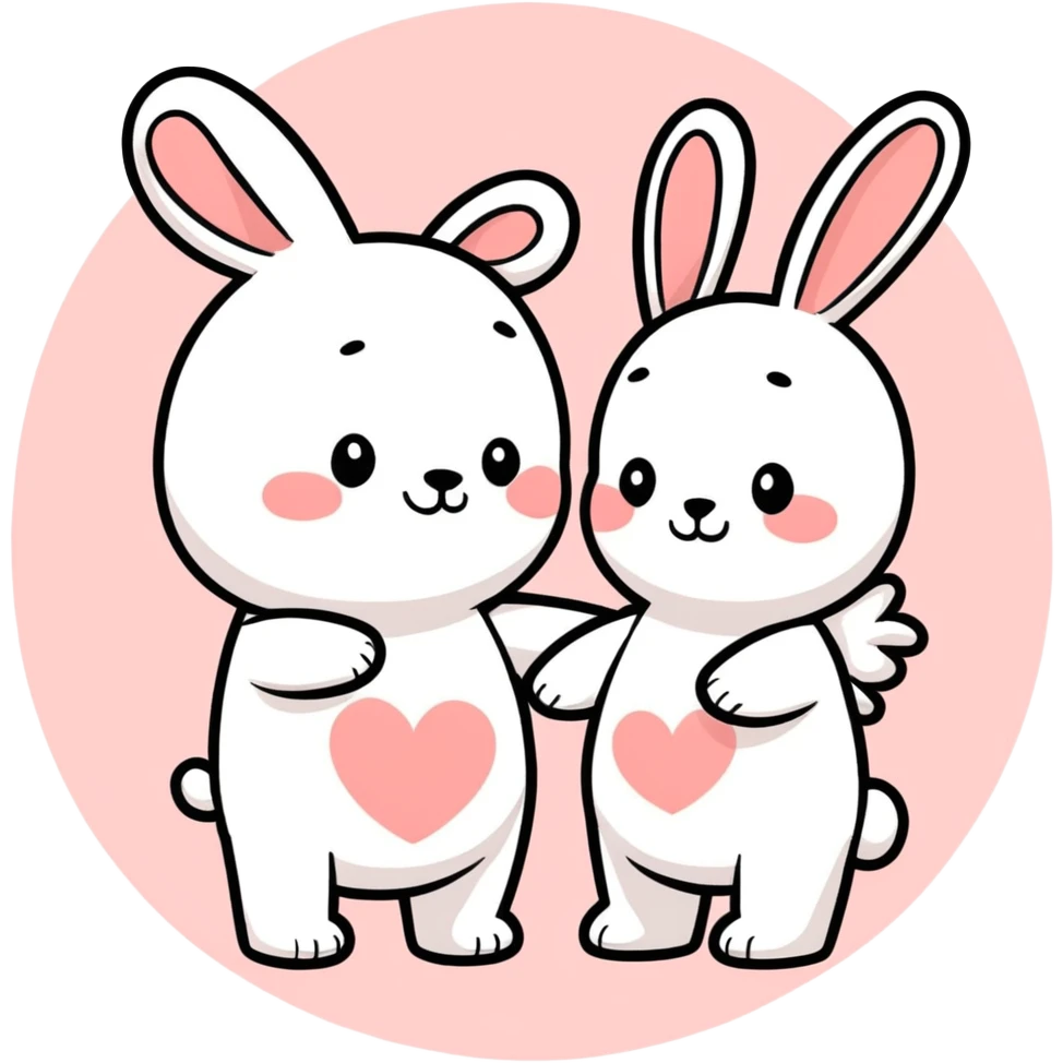 Bear and rabbit with love emoji