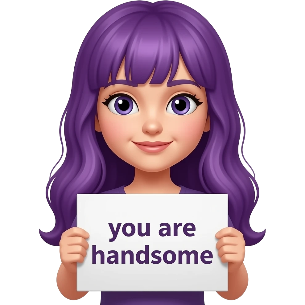 girl with long purple hair with a you are handsome sign emoji