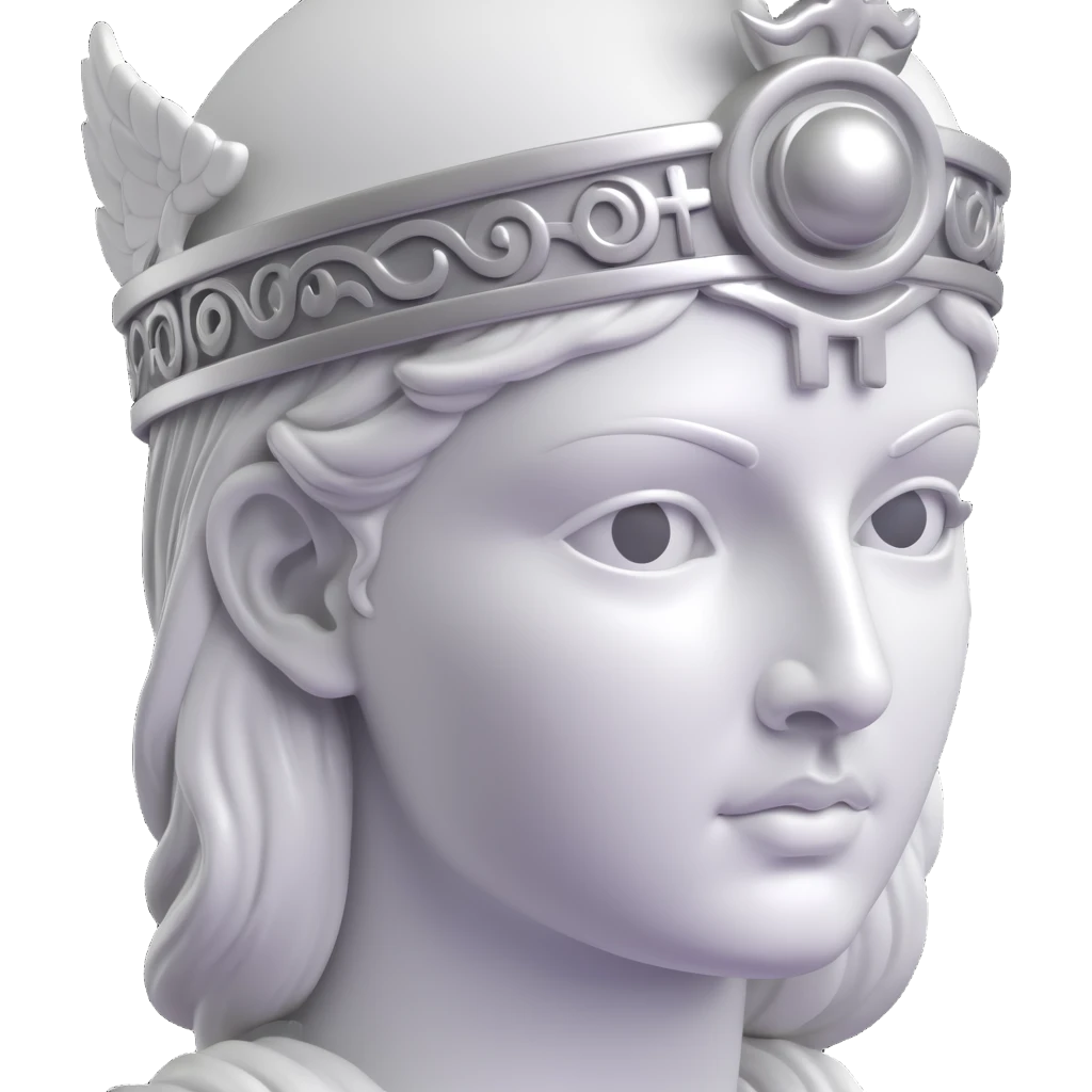 close-up 3D Athena face, colored silver with realistic marble statue texture emoji