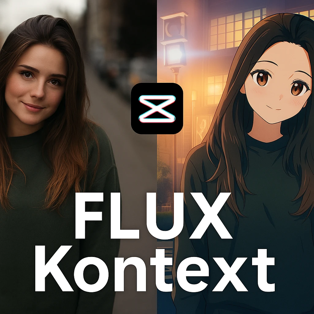 recreate this image and add logo of  text "FLUX Kontext" on top of it emoji