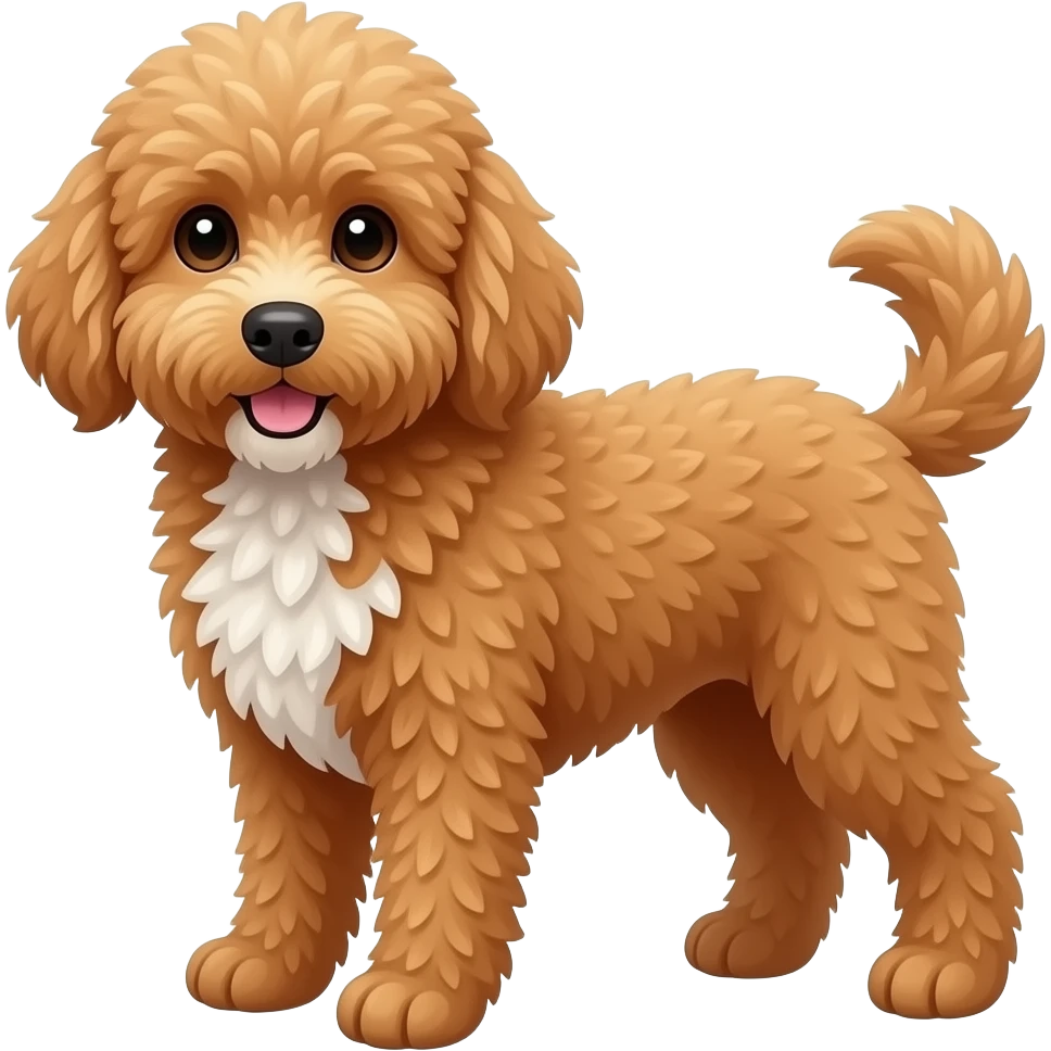Auburn furred Australian labradoodle dog with white chest patch emoji