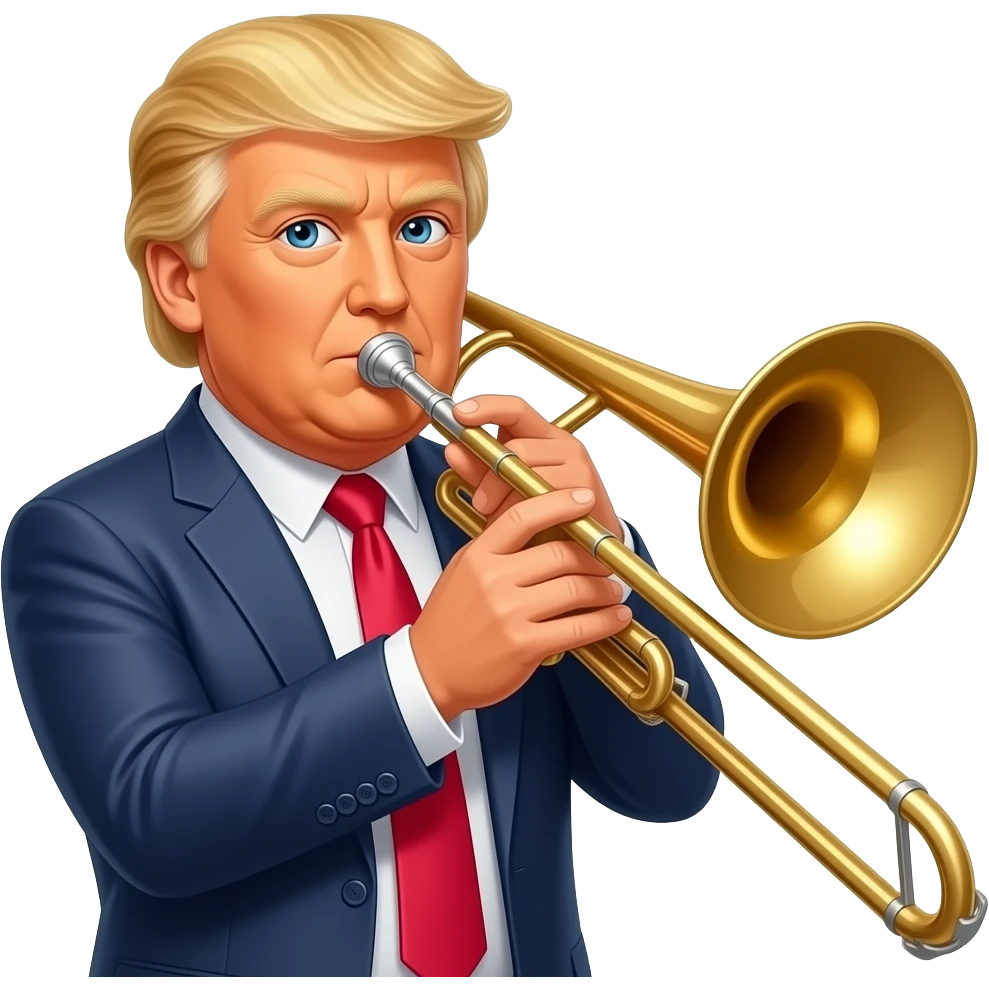 Trump playing trombone while wearing a shirt that says I hate Mexicans emoji