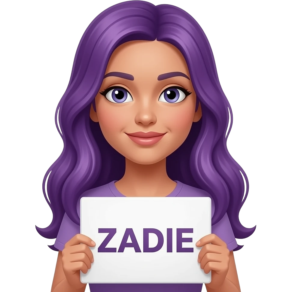 sexy girl with long purple hair holding a ZADIE is sign emoji