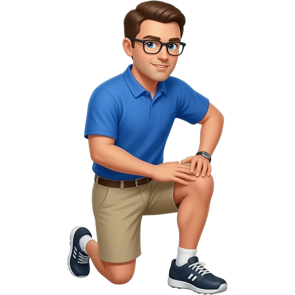 football coach in a blue shirt touching the top of his knee emoji