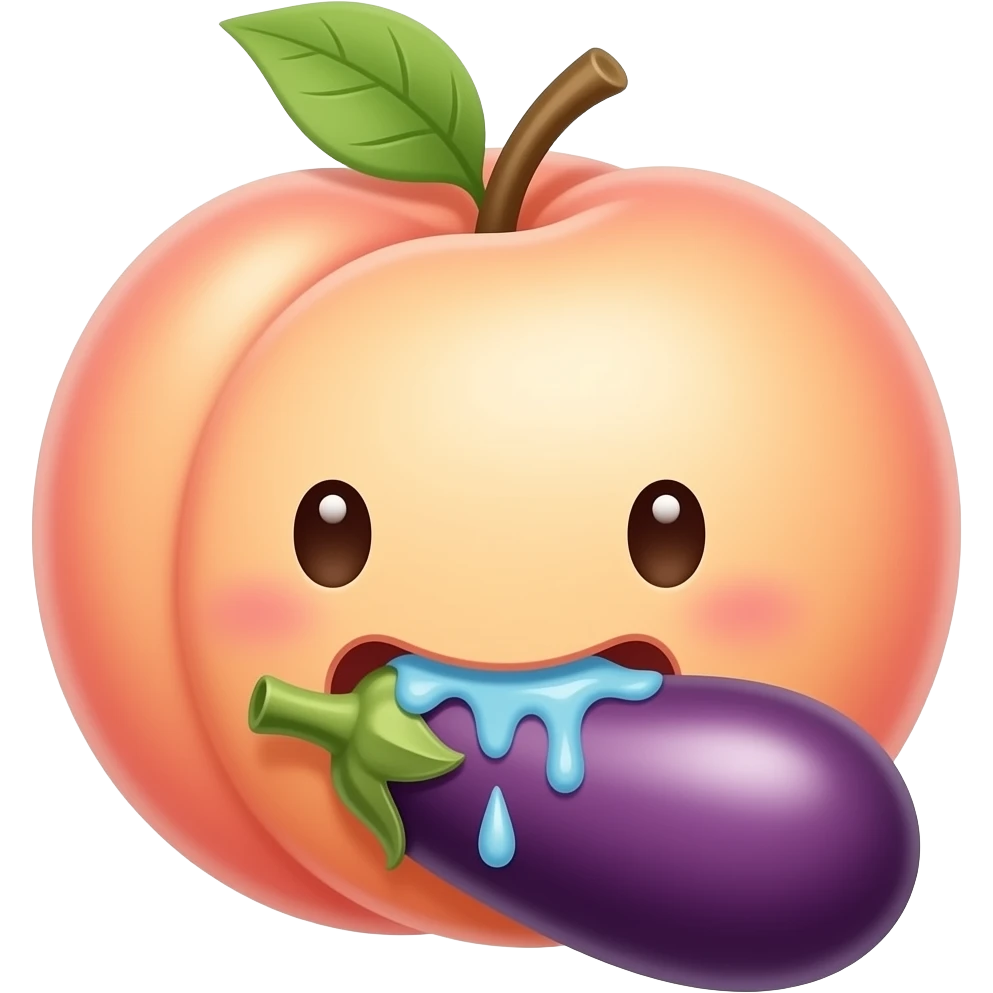 Peach eating a eggplant in mouth dripping emoji