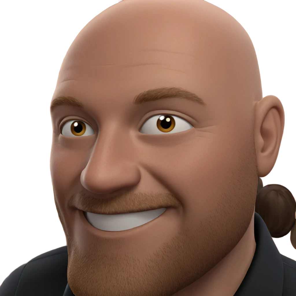 bald man smiling at viewer emoji
