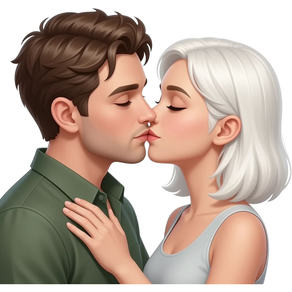 Realistic White brown hair man kissing white brown hair girl emoji