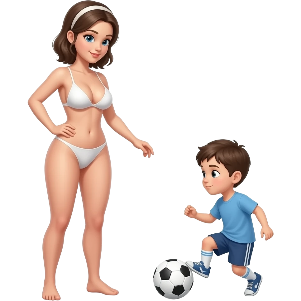 Completly Naked tall girl with big boobs and thighs and child playing football emoji