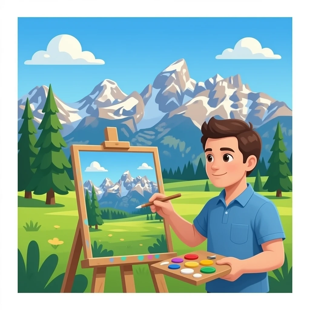 person painting at the grand teton mountains in the background emoji