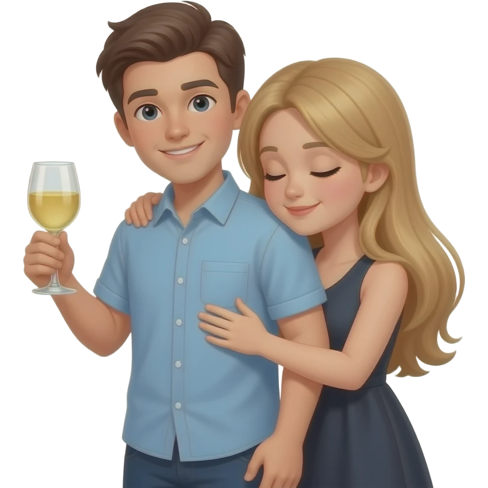 boy hugging girl from behind with glass of wine emoji