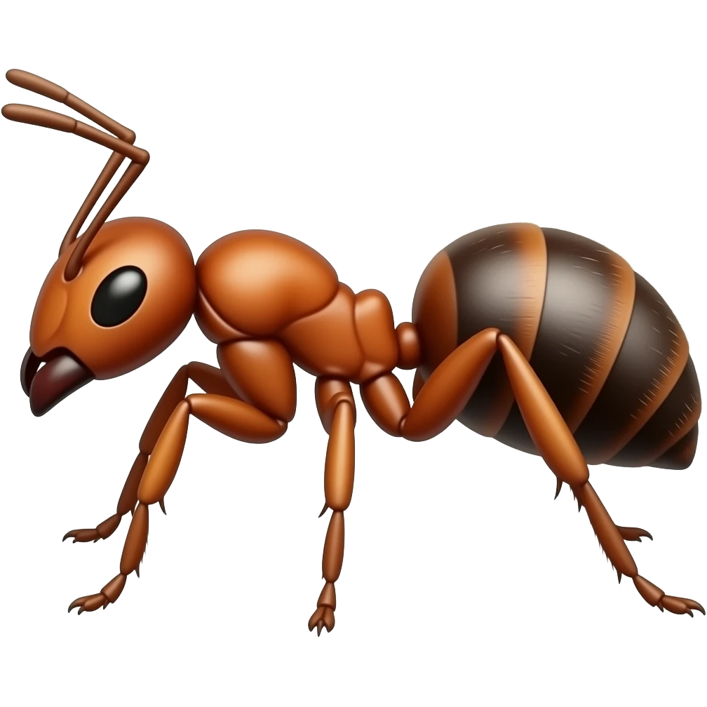 A red moderately muscular ant, cartoon style emoji