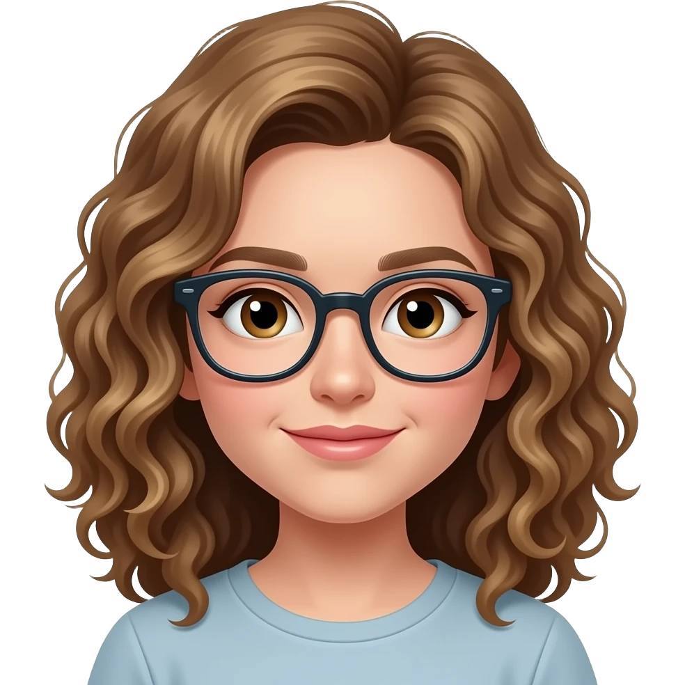 Chica cabello rizado cabello cafe claro lentes emoji