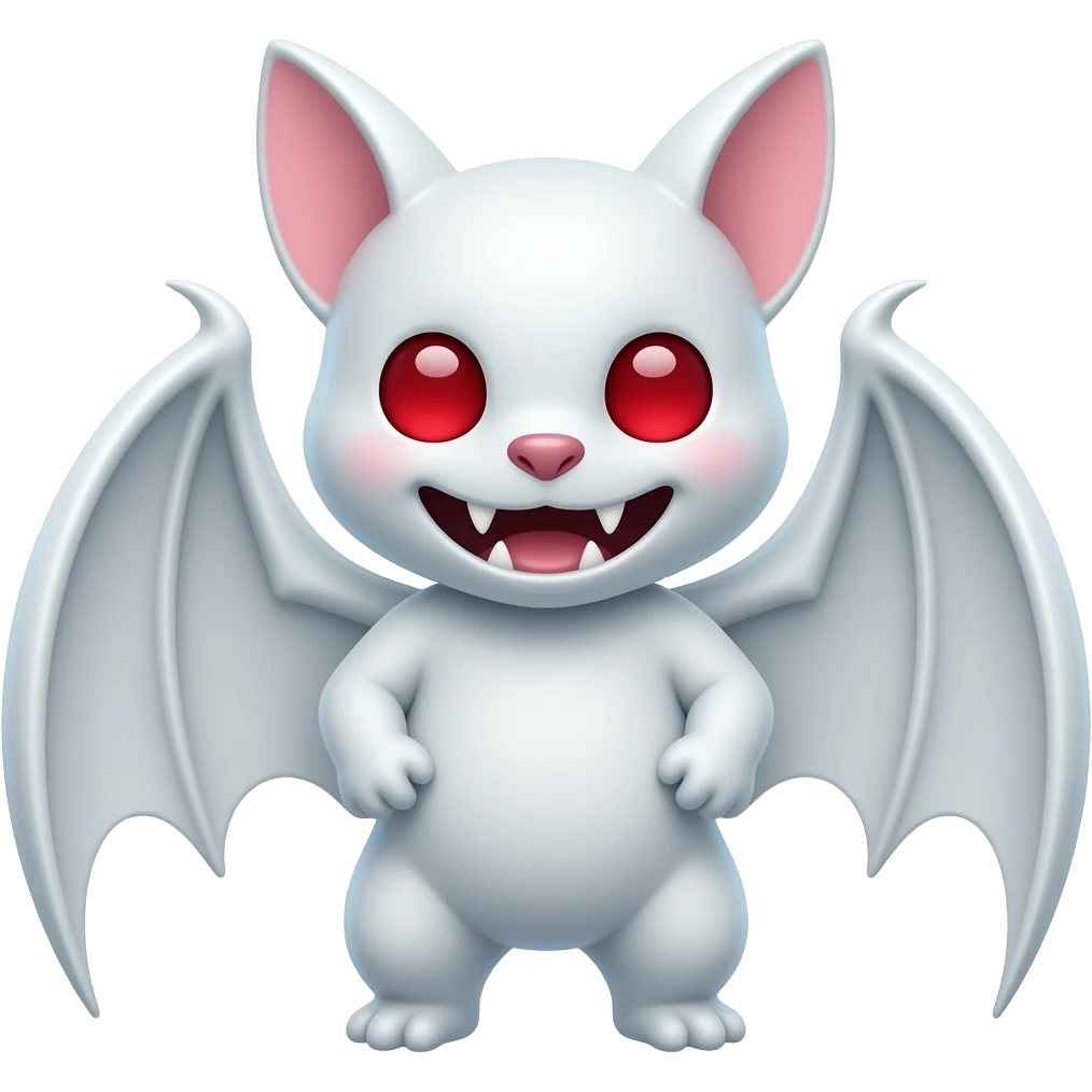 light macaron colors, white bat, fangs, red eyes emoji