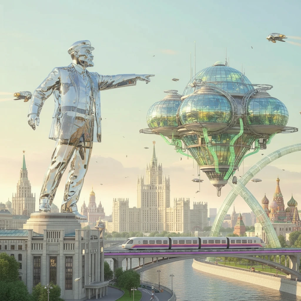 Замени фигуру девушки на стеклянную статую Ленина, который указывает рукой вперед

Остальное оставь без изменений emoji