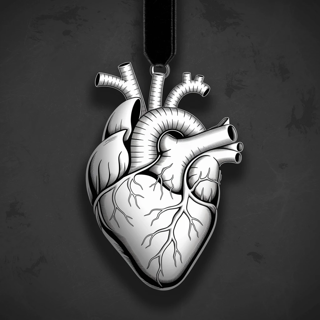 realistic gothic heart with a black velvet ribbon emoji