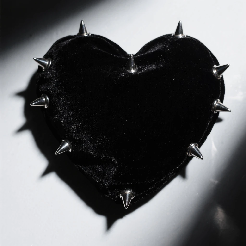 goth heart, black velvet texture, silver studs, dramatic shadows emoji
