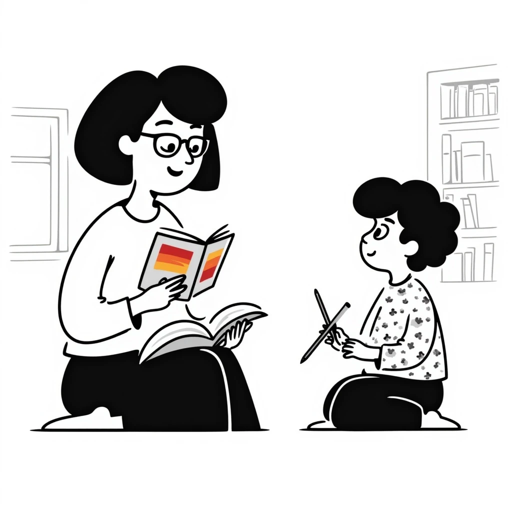 educator or speech therapist with child, who helps child with lessons emoji