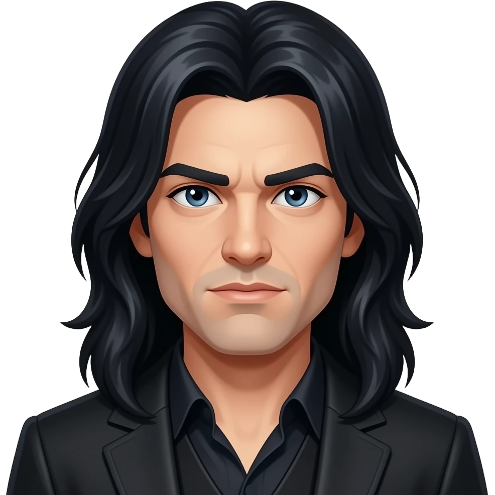Sirius Black emoji, Apple style, clean 3D, soft gradients, adult man, long dark hair, sharp features, rebellious look, minimal icon, centered, white background, high detail emoji