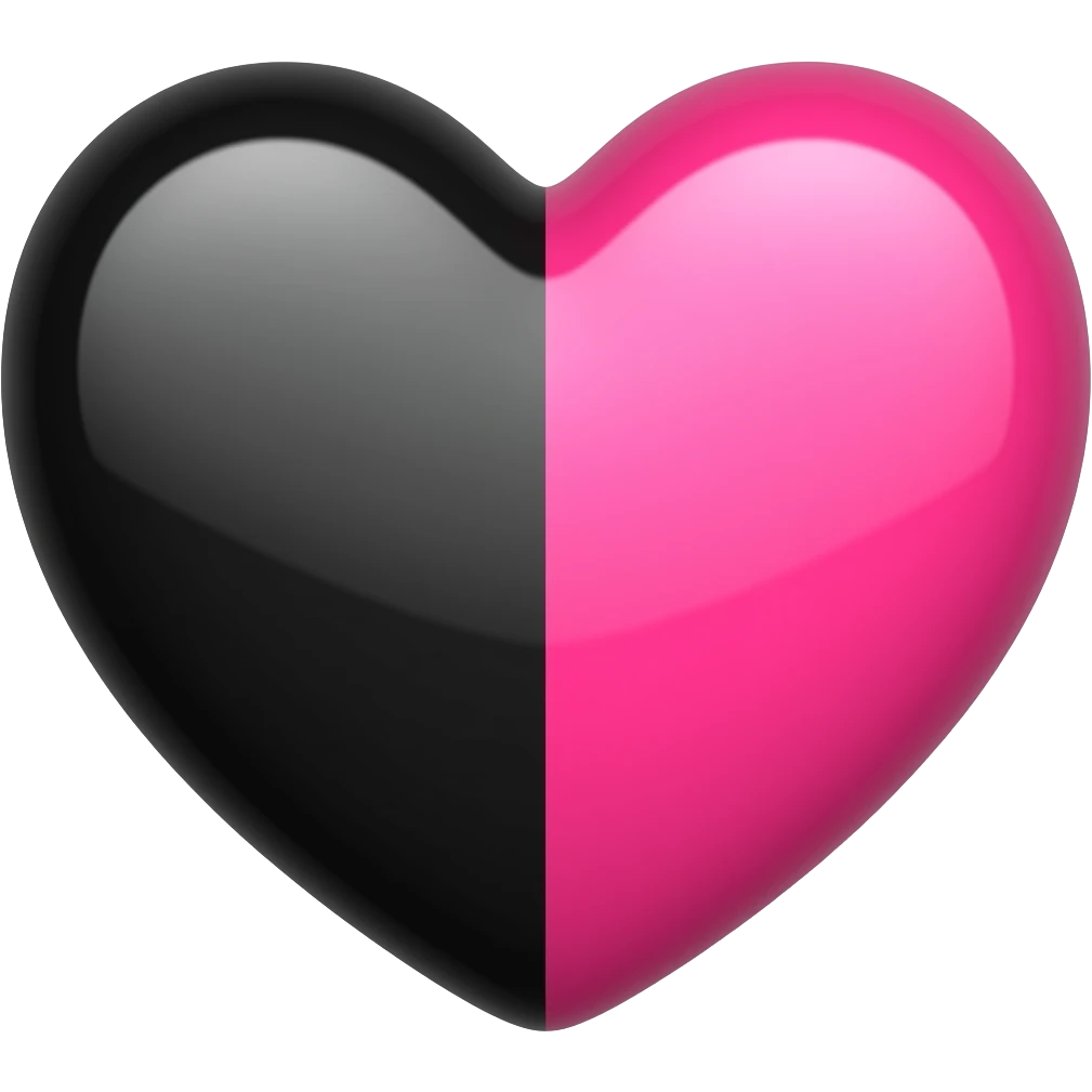 1 heart with 2 colors, black and pink. emoji