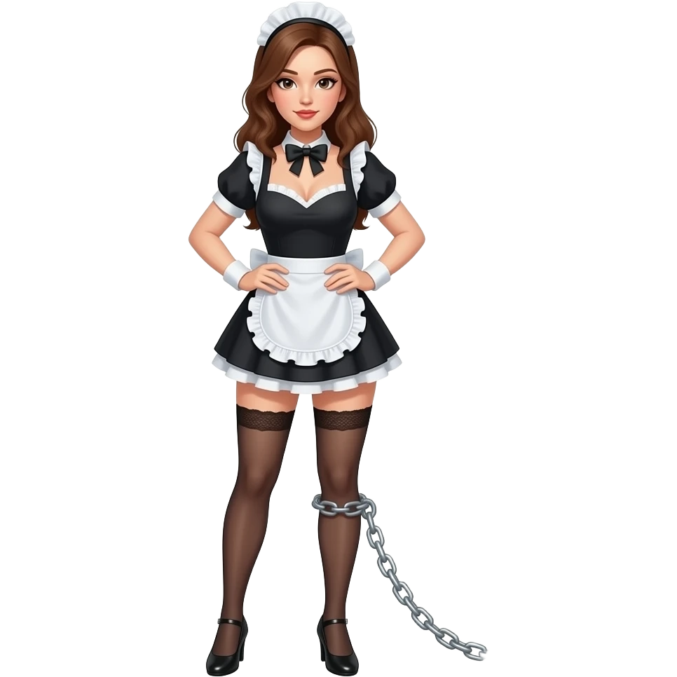 female, ball & chain attached to leg, maid outfit emoji