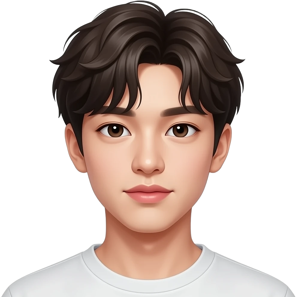 가르마가 없는 약간곱슬머리에 눈이 작고 코가 크고 입술이 두꺼운 10대 한국남자 emoji
