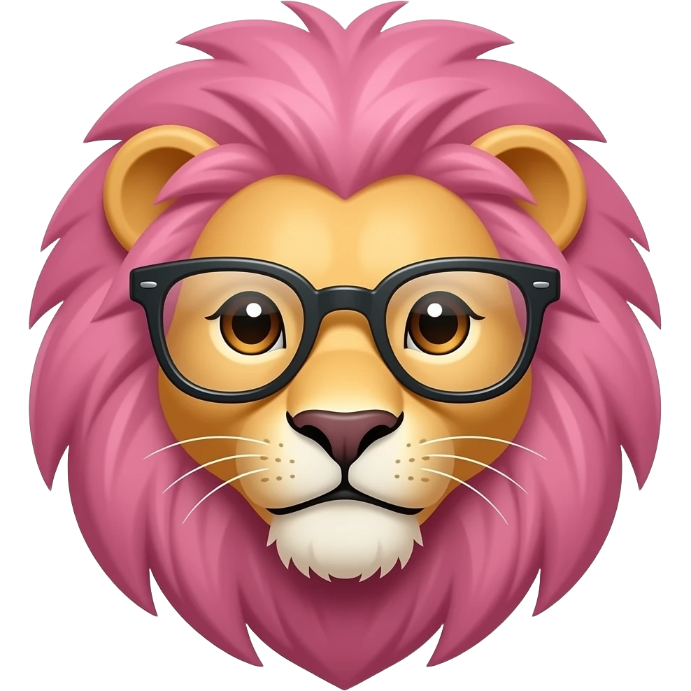 very pink haired lion,spectacled , face emoji